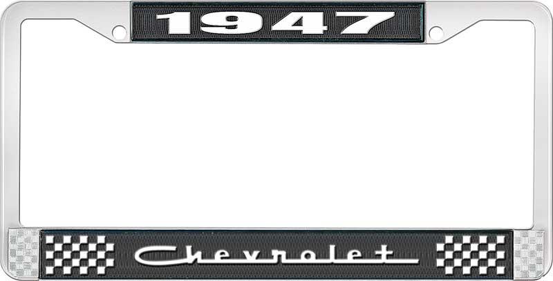 1947 CHEVROLET BLACK AND CHROME LICENSE PLATE FRAME WITH WHITE LETTERING