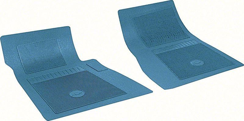 Floor Mats, Rubber, Medium Blue, Front Seat, Chevy Bowtie Logo, Chevy, Pair