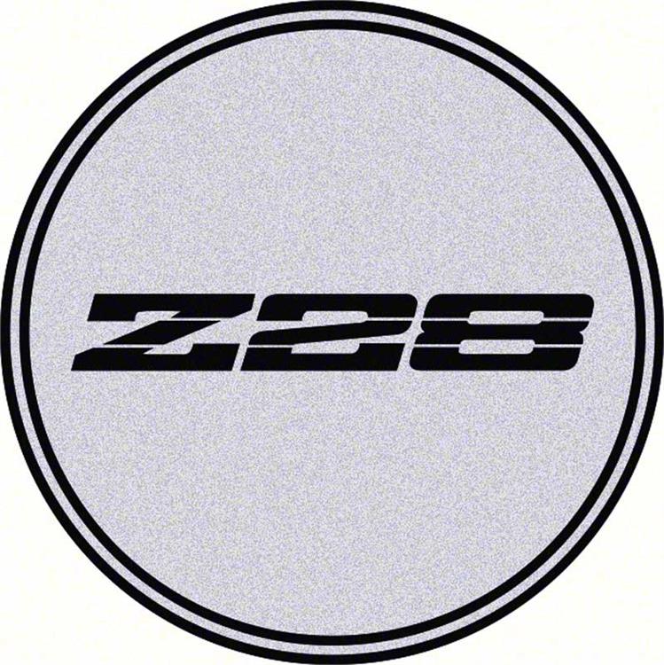 "R15 WHEEL CENTER CAP EMBLEM Z28 2-15/16"" BLACK LOGO/SILVER BACKGROUND"