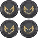 1982-92 Firebird - Wheel Center Cap Set - Gloss Black with Gold Bird Emblem w/o Metal Clips (4 pc)