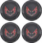 1982-92 Firebird - Wheel Center Cap Set - Gloss Black w/ Early Red Bird Logo w/o Metal Clips (4 pc)