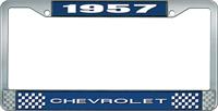 1957 CHEVROLET BLUE AND CHROME LICENSE PLATE FRAME WITH WHITE LETTERING