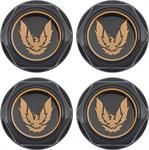 1982-92 Firebird - Wheel Center Caps Gloss Black with Gold Bird Emblem w/o Metal Clips - Set of 4