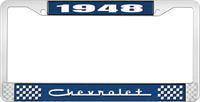 1948 CHEVROLET BLUE AND CHROME LICENSE PLATE FRAME WITH WHITE LETTERING