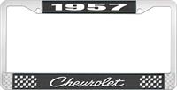 1957 CHEVROLET BLACK AND CHROME LICENSE PLATE FRAME WITH WHITE LETTERING
