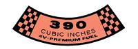 Air Cleaner Decal, "390 cubic inches"