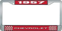 1957 CHEVROLET RED AND CHROME LICENSE PLATE FRAME WITH WHITE LETTERING