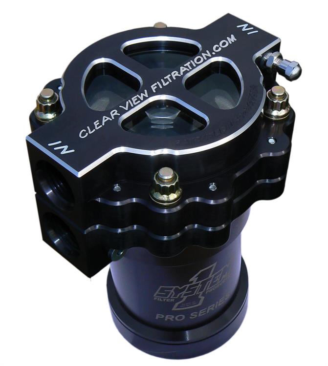 Oil Filters, Screw-On See Through, 4" Filter, AN12 O-Ring Fittings, Billet Aluminum, Black Anodized