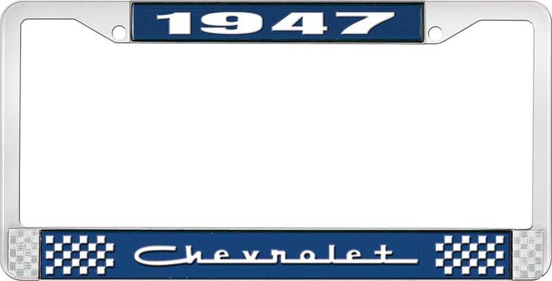 nummerplåtshållare, 1947 CHEVROLET, blå/krom, med vit text