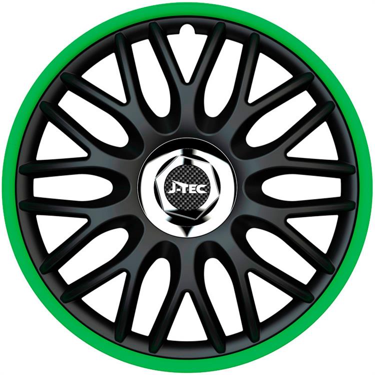 4-Delige J-Tec Wieldoppenset Orden R 15-inch zwart/groen + chroom ring