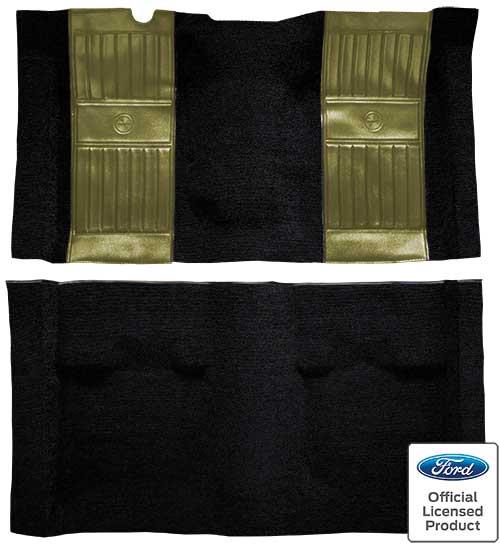 1971-73 Mustang Mach 1 Passenger Area Nylon Floor Carpet - Black with Ivy Gold Pony Inserts