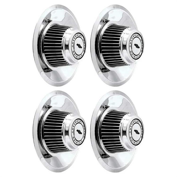 TALL CHROME RALLY WHEEL DERBY CAP SET WITH CENTER BOWTIE (4)