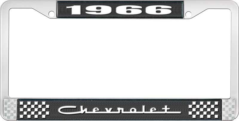 1966 CHEVROLET BLACK AND CHROME LICENSE PLATE FRAME WITH WHITE LETTERING