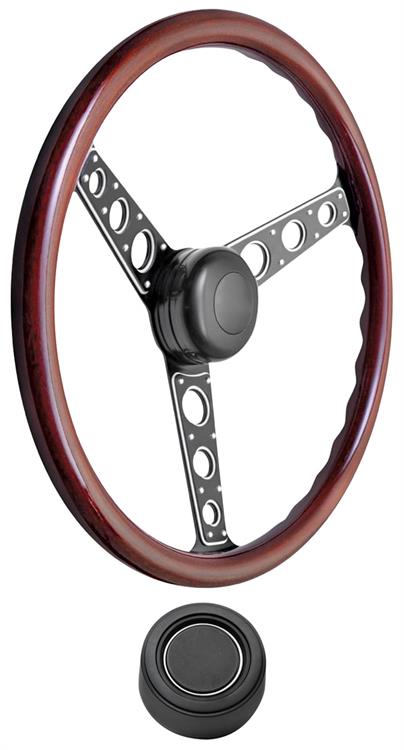 Steering Wheel Kit, 1969-89 GM, Autocross II, Wood, Plain Hi-Rise