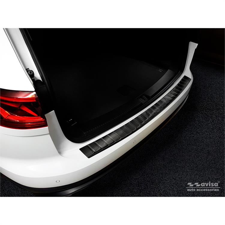 Black Stainless Steel Rear bumper protector suitable for Volkswagen Touareg III (CR7) 2018- 'Ribs'