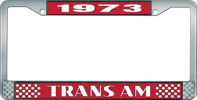 1973 Trans Am Style #2 License Plate Frame  Red and Chrome with  White Lettering