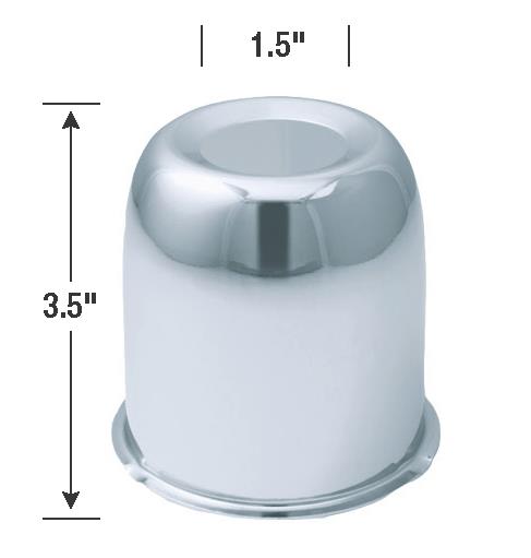 Center Cap, Steel, Chrome, Push-Through, Dome, 3.25" Diameter, 3.50" Length