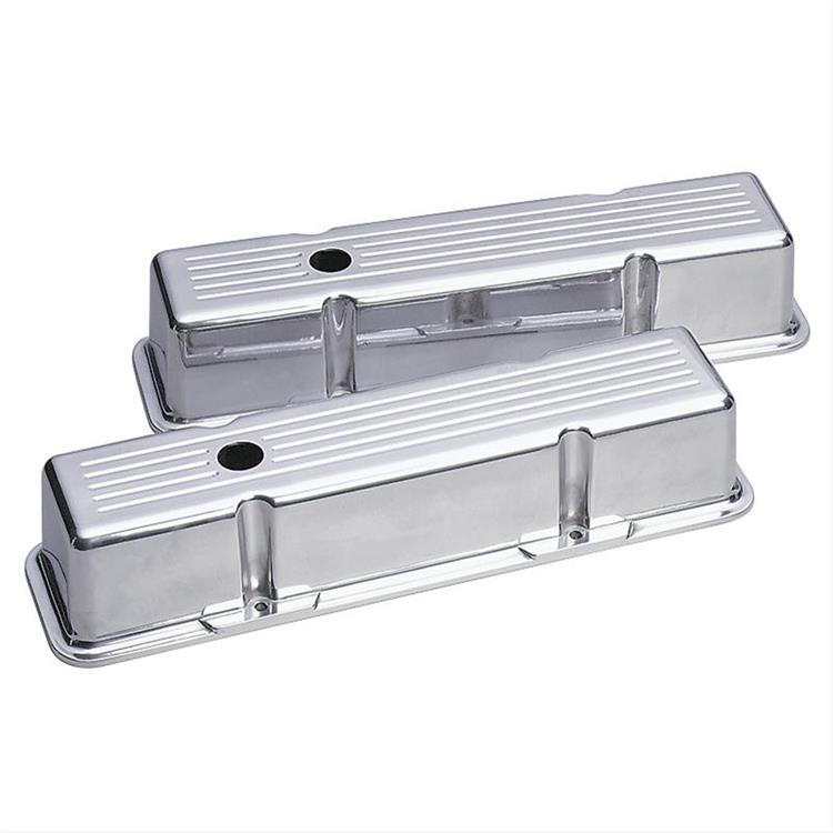 Valve Covers, Tall, Cast Aluminum, Polished, Ball-Milled, with Baffles, Chevy, Small Block, Pair