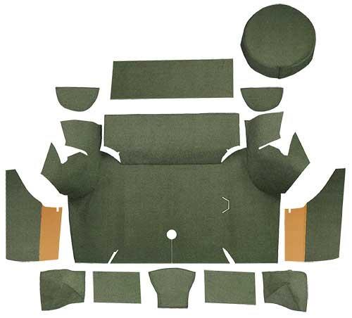 1967-68 Mustang Coupe Loop Trunk Carpet Set with Boards - Moss Green