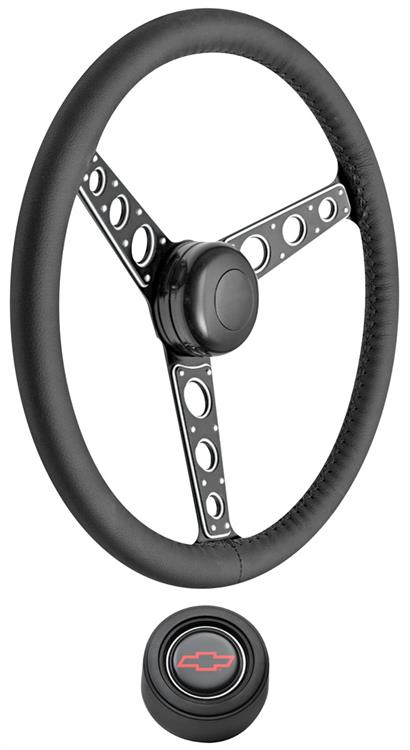 Steering Wheel Kit, 1967-68 Chevrolet, Autocross II, Leather,Red Bowtie, Hi-Rise