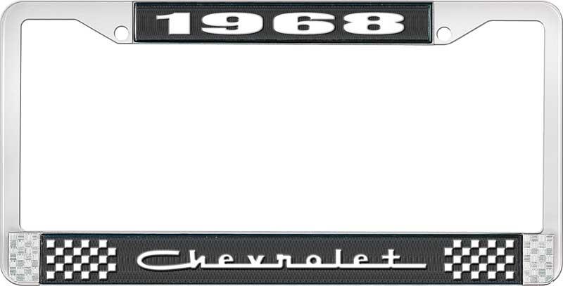 1968 CHEVROLET BLACK AND CHROME LICENSE PLATE FRAME WITH WHITE LETTERING