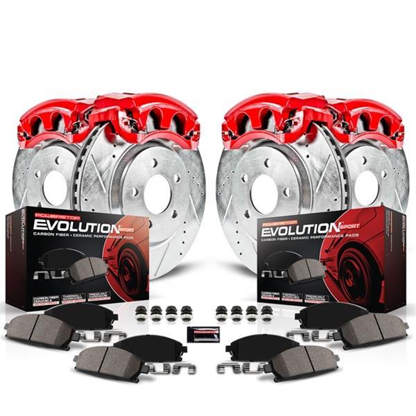 Disc Brake Kits, Z23 Evolution Sport Brake Upgrade Kits with Calipers, Front and Rear, Cross-drilled/Slotted Rotors, Red Calipers