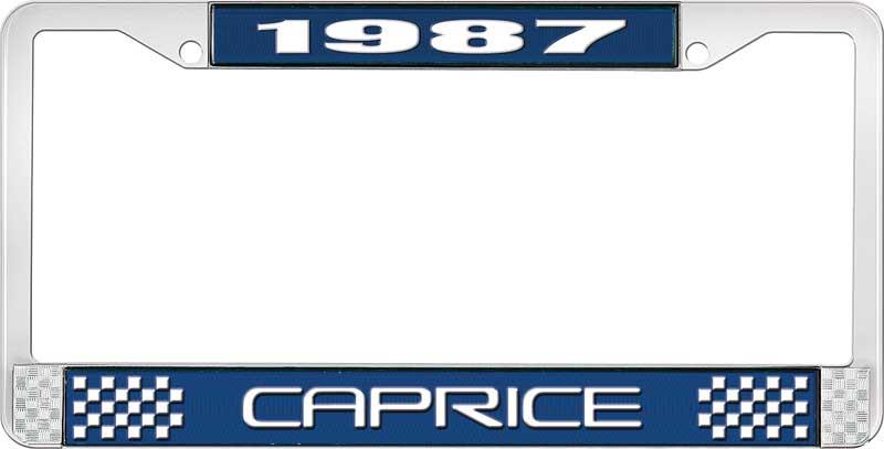 1987 CAPRICE BLUE AND CHROME LICENSE PLATE FRAME WITH WHITE LETTERING