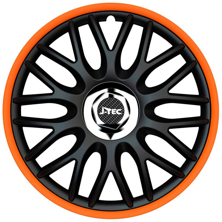 4-Delige J-Tec Wieldoppenset Orden R 13-inch zwart/oranje + chroom ring