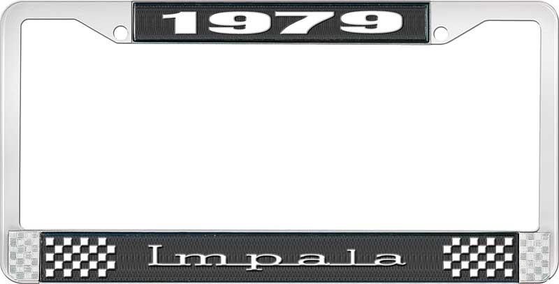 1979 IMPALA BLACK AND CHROME LICENSE PLATE FRAME WITH WHITE LETTERING