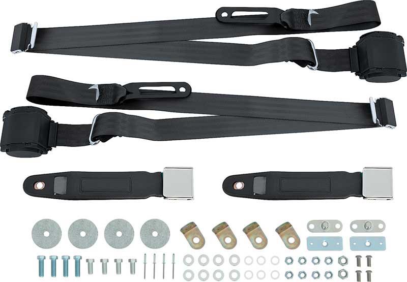 Seat Belt & Shoulder Harness Kit, Front, 3-Point Retractable, Black