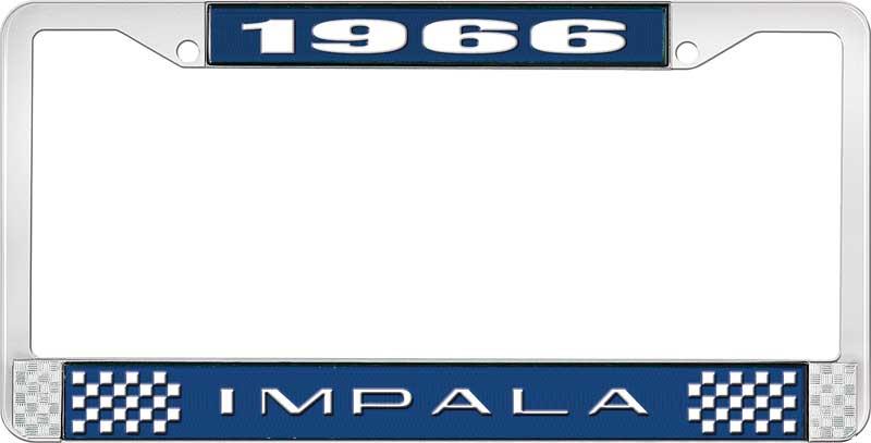 nummerplåtshållare, 1966 IMPALA  blå/krom, med vit text