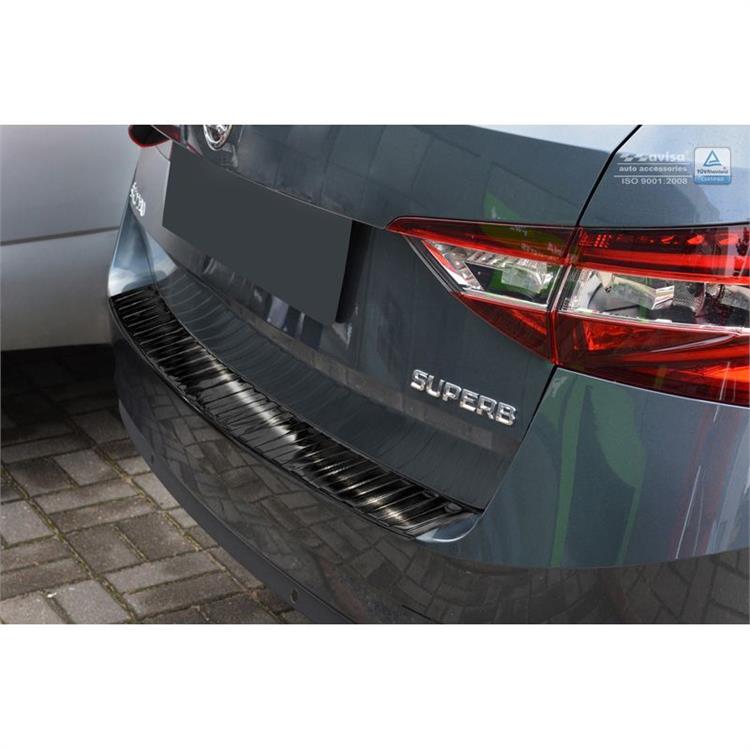 Zwart RVS Achterbumperprotector Skoda Superb III Combi 2015- 'Ribs'