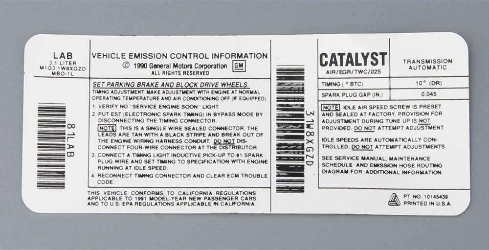 Emission Decal,A/T,Calif,1991