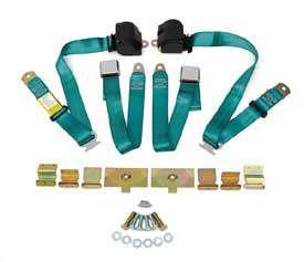 3-Point Shoulder Harness & Seat Belt Kit, Retractable, Retrofit, Turquoise, 1956-1960