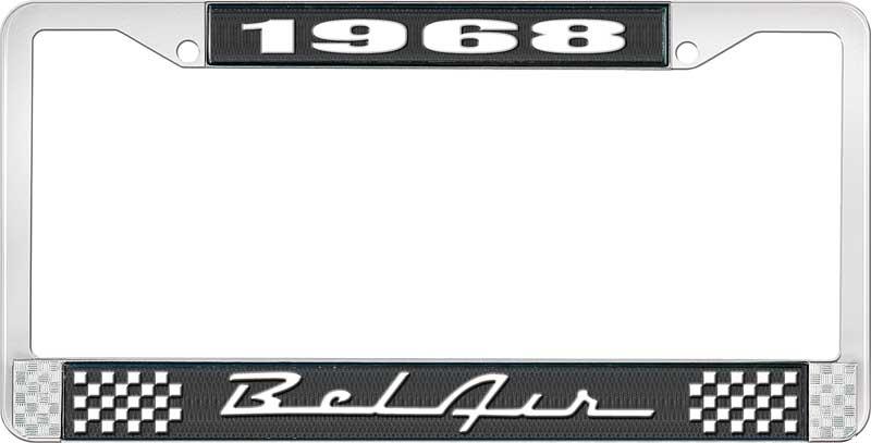 nummerplåtshållare, 1968 BEL AIR  svart/krom, med vit text