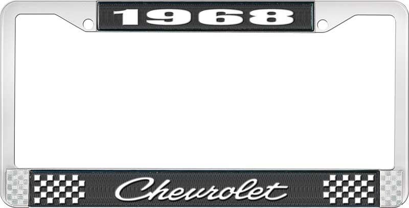 1968 CHEVROLET BLACK AND CHROME LICENSE PLATE FRAME WITH WHITE LETTERING