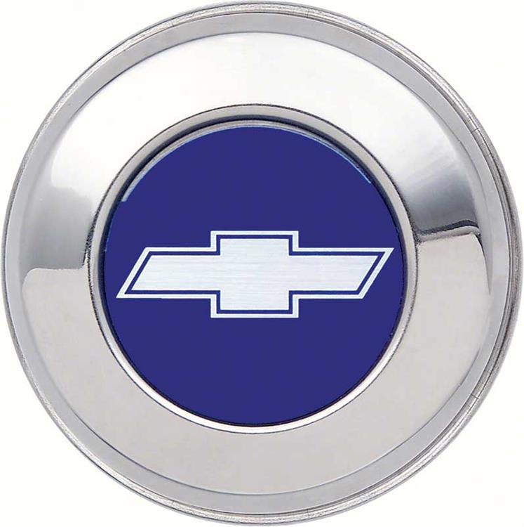 Center Cap, Snap-On, Stainless Steel, Polished, Blue Bowtie Logo, Chevy, Each
