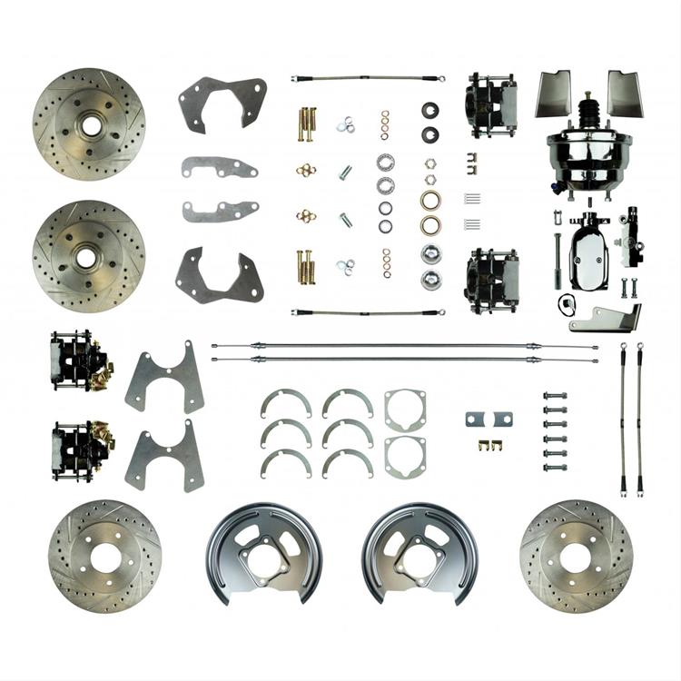 Disc Brake Conversion, Front/Rear, Power Assist, 1-Piston Black Calipers, Chevy 1965-68