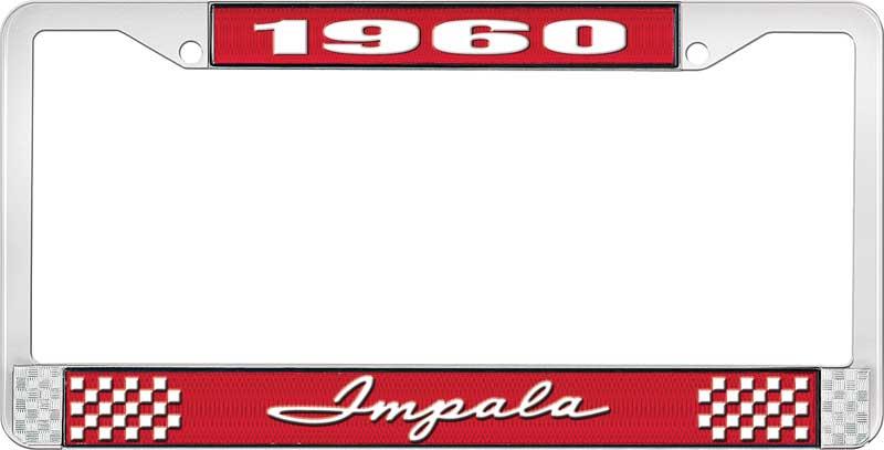 nummerplåtshållare, 1960 IMPALA röd/krom , med vit text