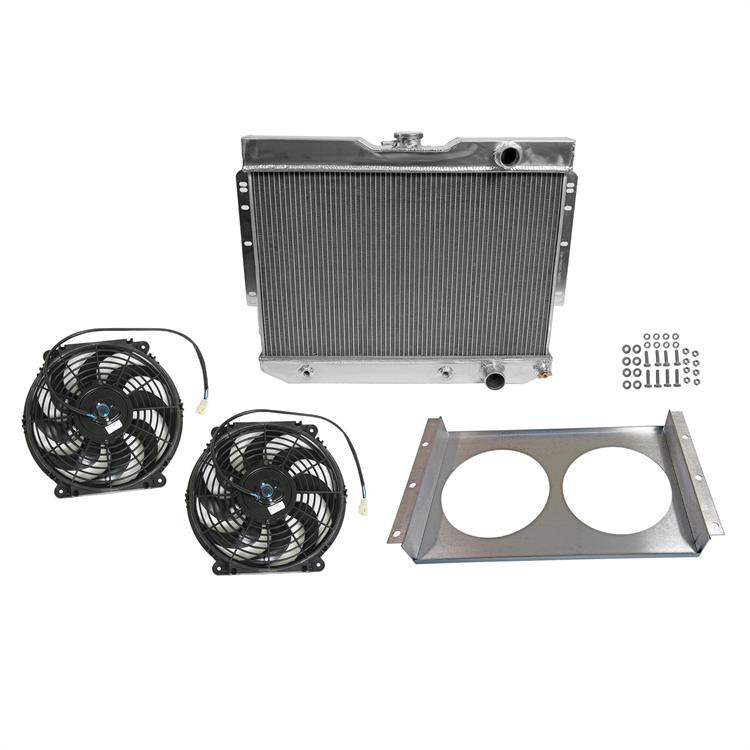 Radiator and Fan Shroud Combo, Performance Fit, 2-Row, Aluminum, Polished, Chevy, Each