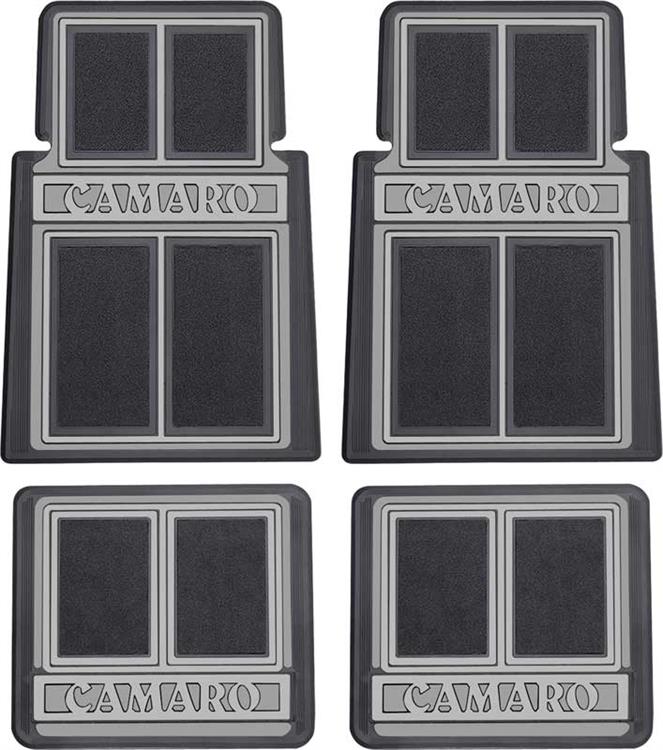 "Carmaro" script carpeted rubber floor mats black