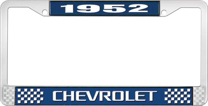 1952 CHEVROLET BLUE AND CHROME LICENSE PLATE FRAME WITH WHITE LETTERING