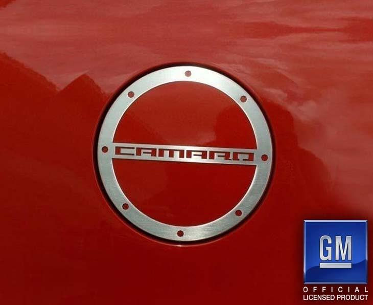 Gas Cap Cover, Round, Stainless Steel, Brushed, Camaro Logo, Chevy, Each
