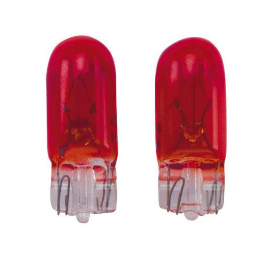 T-10 12V/5W Lampen 12V Rood (Coated), set à 2 stuks