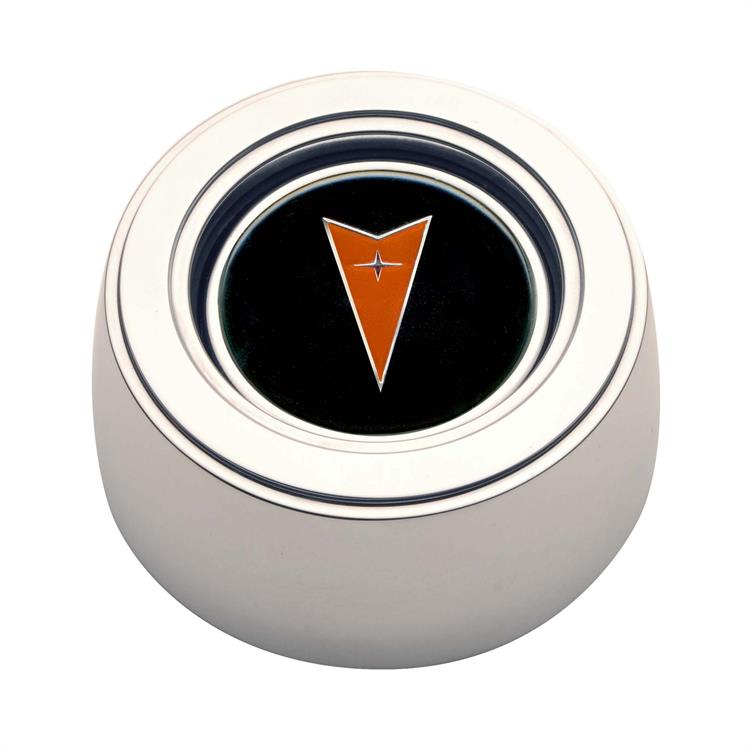 Horn Button, GT-3 Hi-Rise Horn Button, Pontiac Emblem Red, Aluminum, Polished
