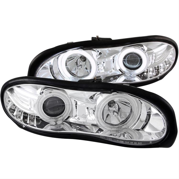 Headlights, Projector with CCFL Halo, Clear Lens, Chrome Housing, Amber Reflectors