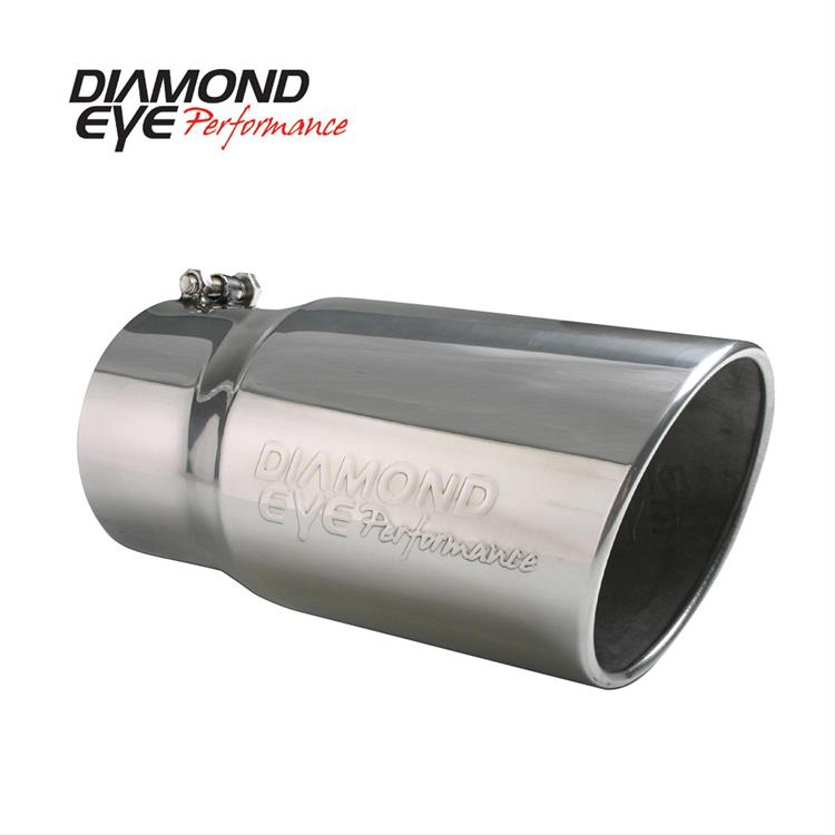 Exhaust Tips, Stainless, Polished, Slant/Rolled Edge, 4 in. Inlet i.d., 5 in. Outlet,