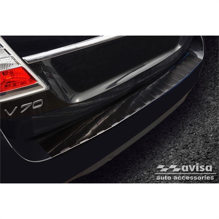 Black Stainless Steel Rear bumper protector suitable for Volvo V70 Facelift 2013-2016 'Ribs'