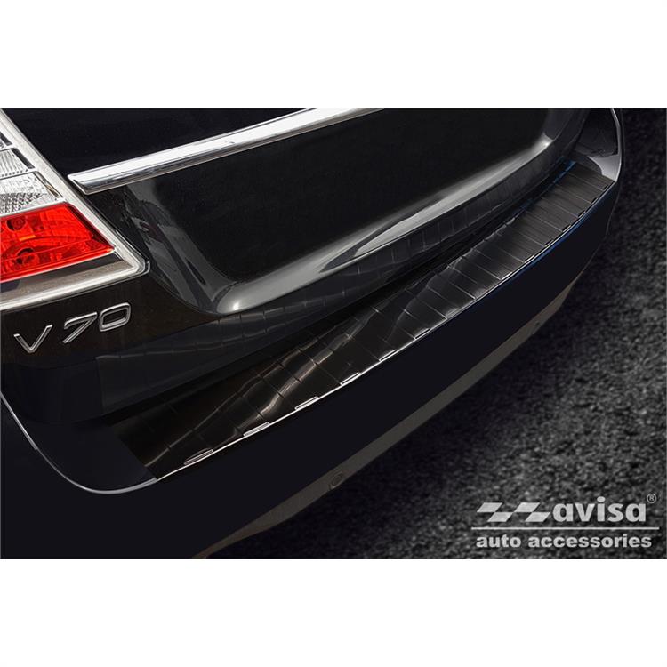 Zwart RVS Achterbumperprotector passend voor Volvo V70 Facelift 2013-2016 'Ribs'