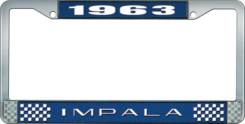 nummerplåtshållare, 1963 IMPALA  blå/krom, med vit text